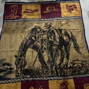 San Marcos Home on the Range cowboy horse Multi fleece blanket western Rare